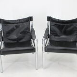 Chaise safari en cuir noir et chrome des années 1970 par johanson design, markaryd