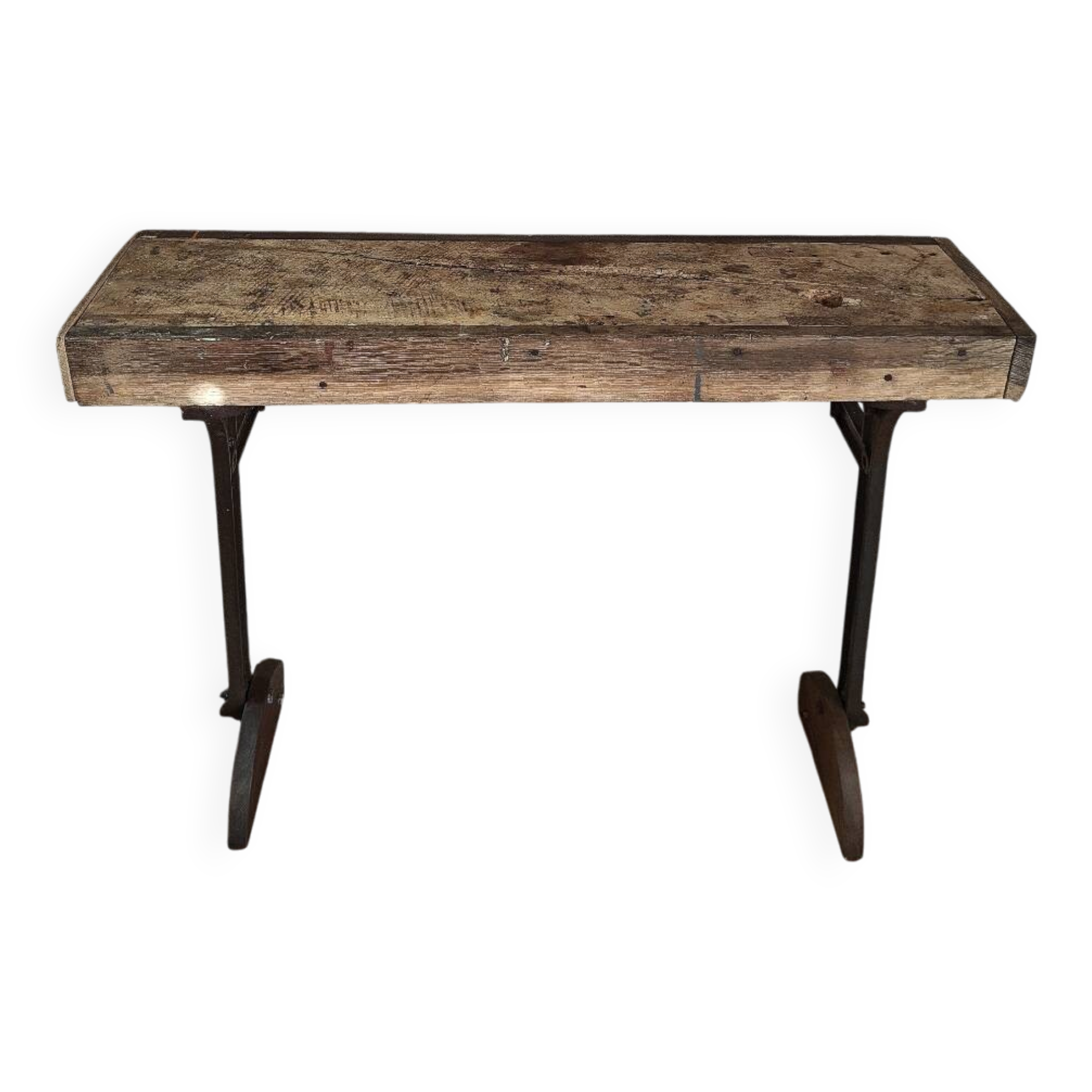Oak and cast iron console, unique piece.