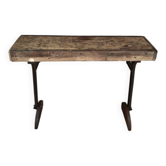 Oak and cast iron console, one-of-a-kind piece.