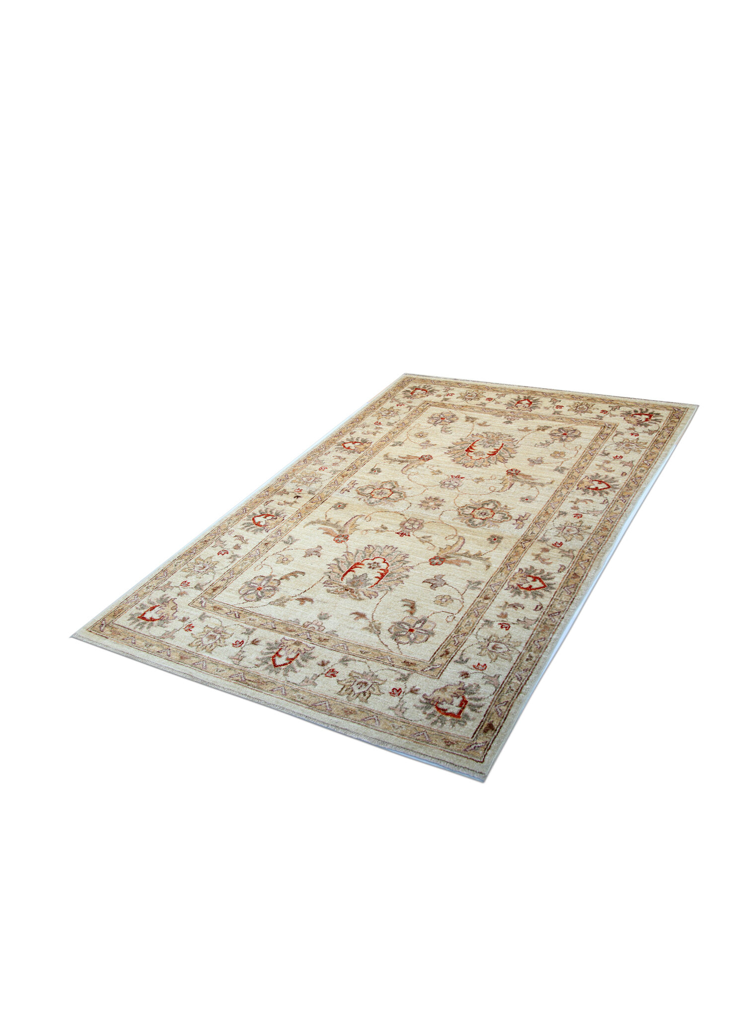 Handmade ziegler carpet cream wool floral area rug- 100x147cm