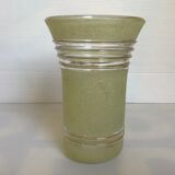 Ancien vase jaune verre givré
