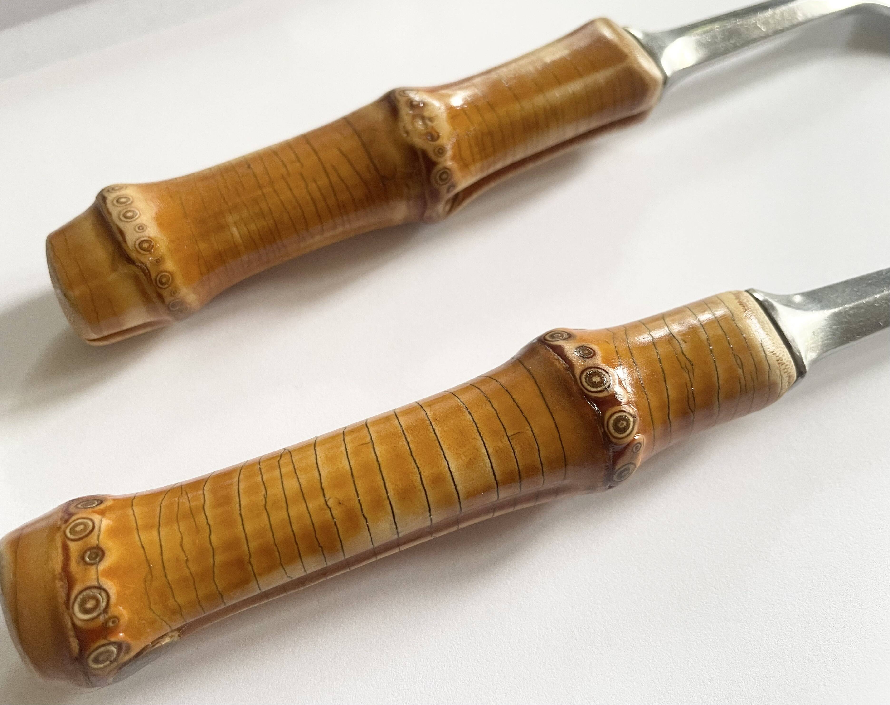 Salad servers with bamboo handles