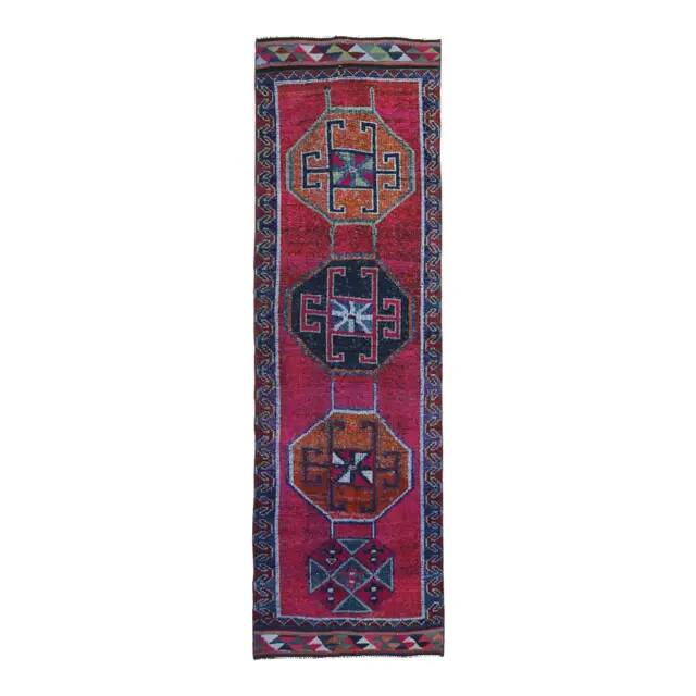 1970s vintage Turkish Oushak handmade wool runner 95x310