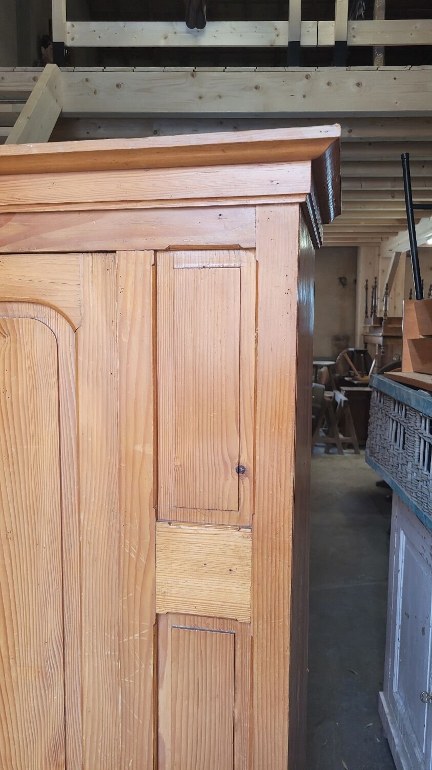 Parisian wardrobe in vintage pine old manufacture 1950