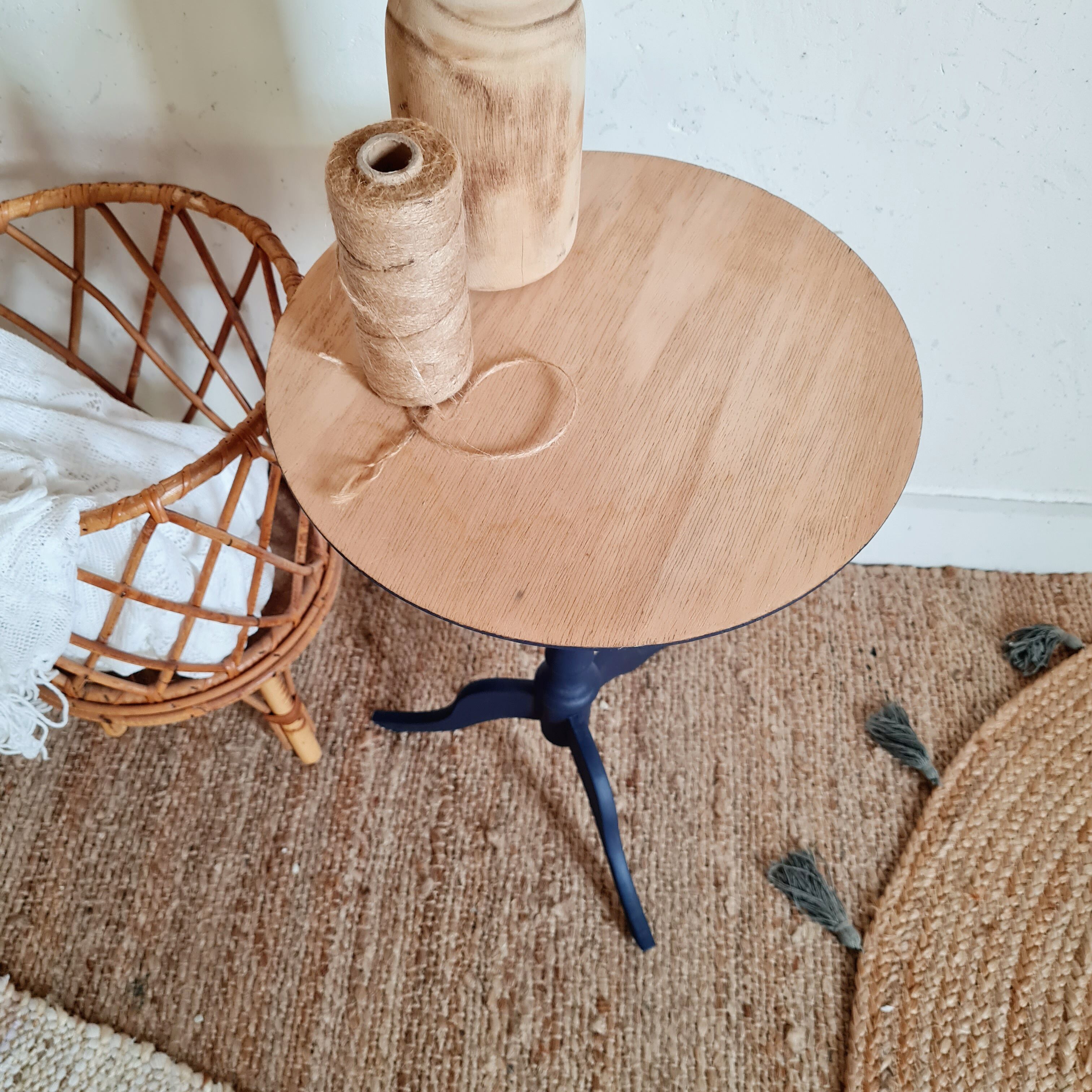 Side table blue base and raw top