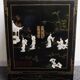 Small furniture in black Chinese lacquer with carved soapstone, mother-of-Pearl inlay.