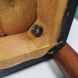 Footstool with teak wood legs and black skai (imitation leather) 1970s