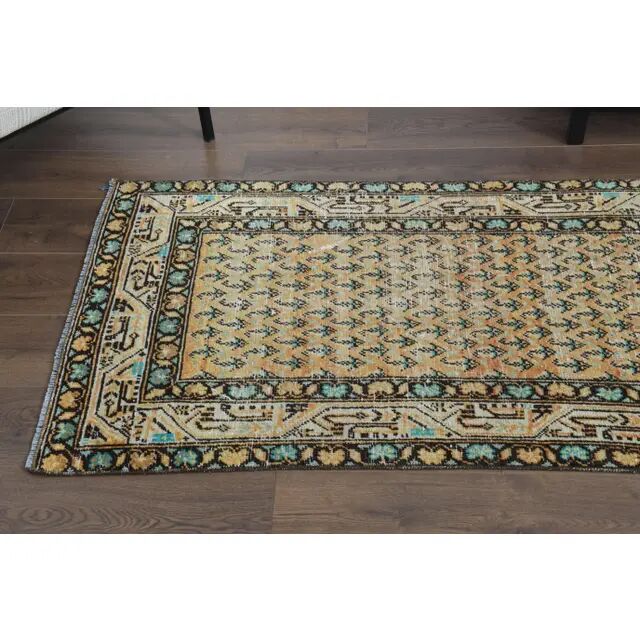 Tapis coureur vintage turc Oushak fait à la main en laine et coton orange 82x311