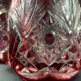 Pair of cut and red tinted crystal beer mugs signed Etzel