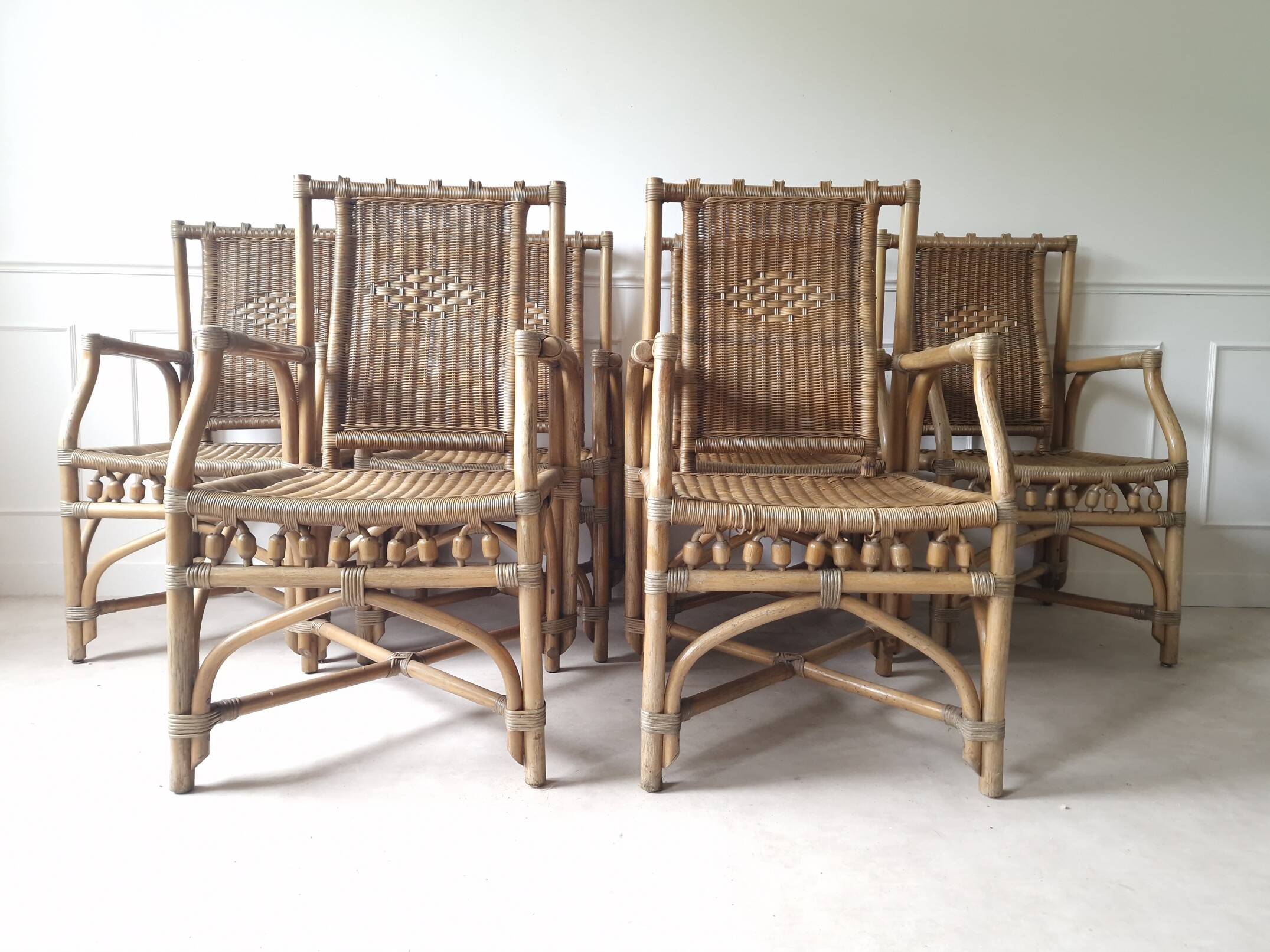 Set of 6 wicker armchairs