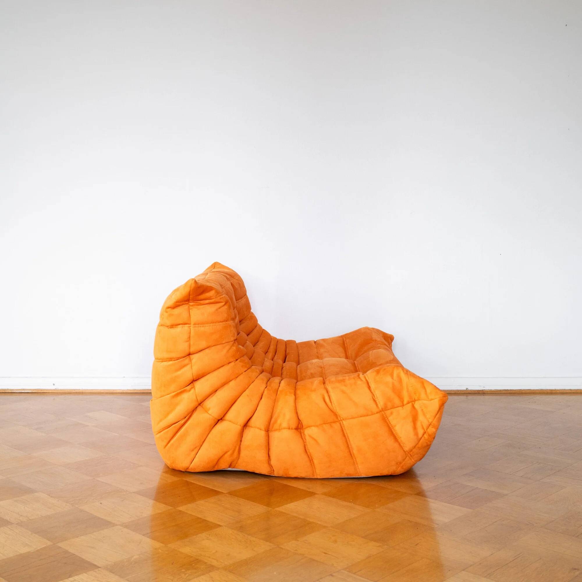 Orange Alcantara 2-seater Togo sofa by Michel Ducaroy