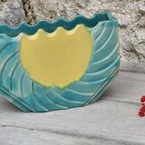 Grand Cache pot vase en céramique bleu et jaune