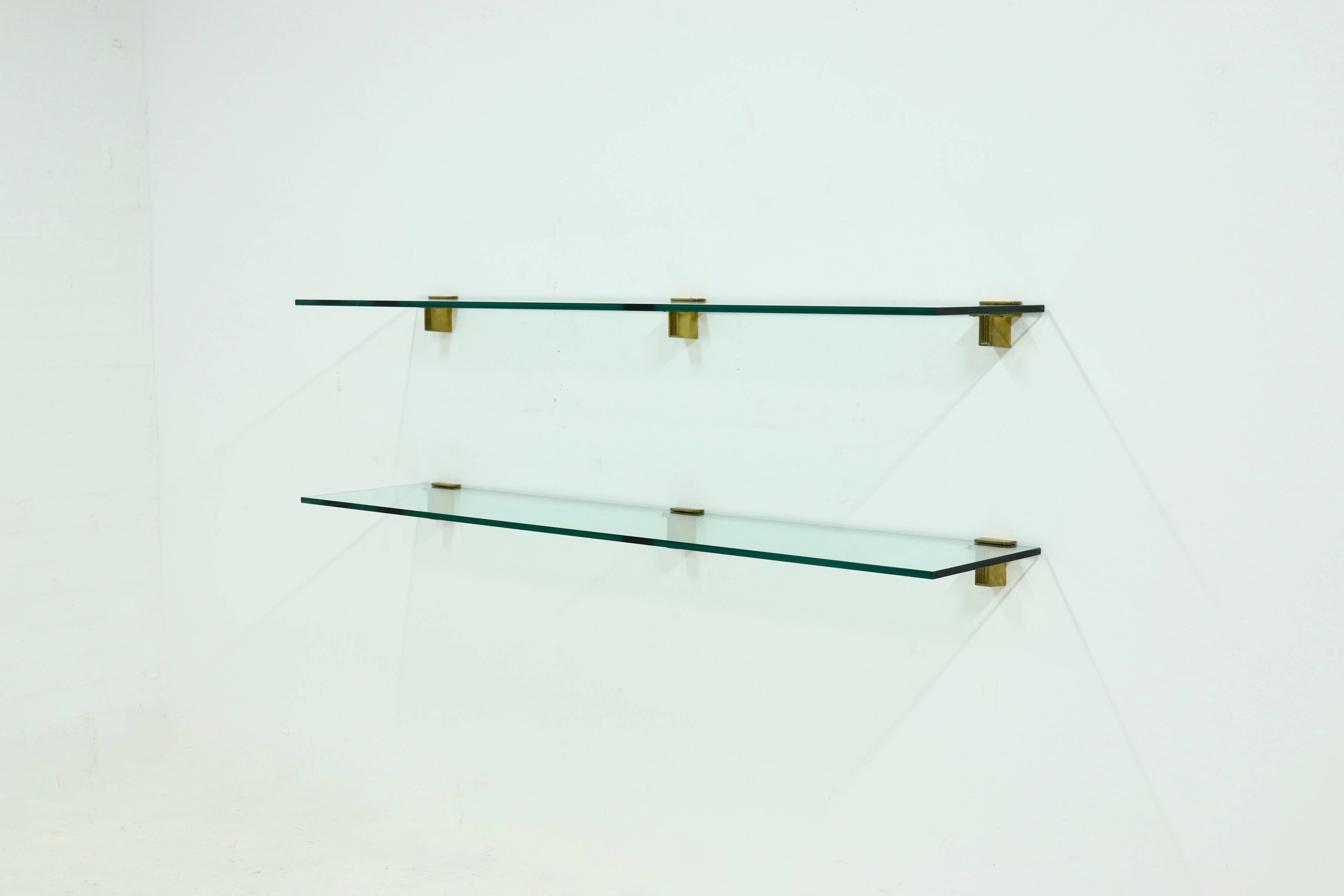 Rare Large Peter Ghyczy Brass and Glass Wall-Mounted Shelving Unit 1970s