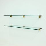 Rare Large Peter Ghyczy Brass and Glass Wall-Mounted Shelving Unit 1970s