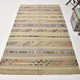 4x8 Soft Pastel Green Vintage Kilim Rug, 139x241Cm SK 33042