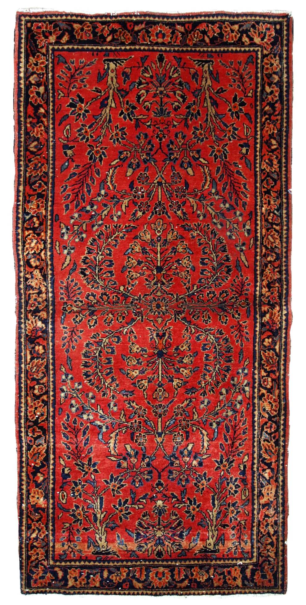 Handmade antique Persian Sarouk runner 3.2' x 7.10' (97cm x 241cm) 1900s - 1B708