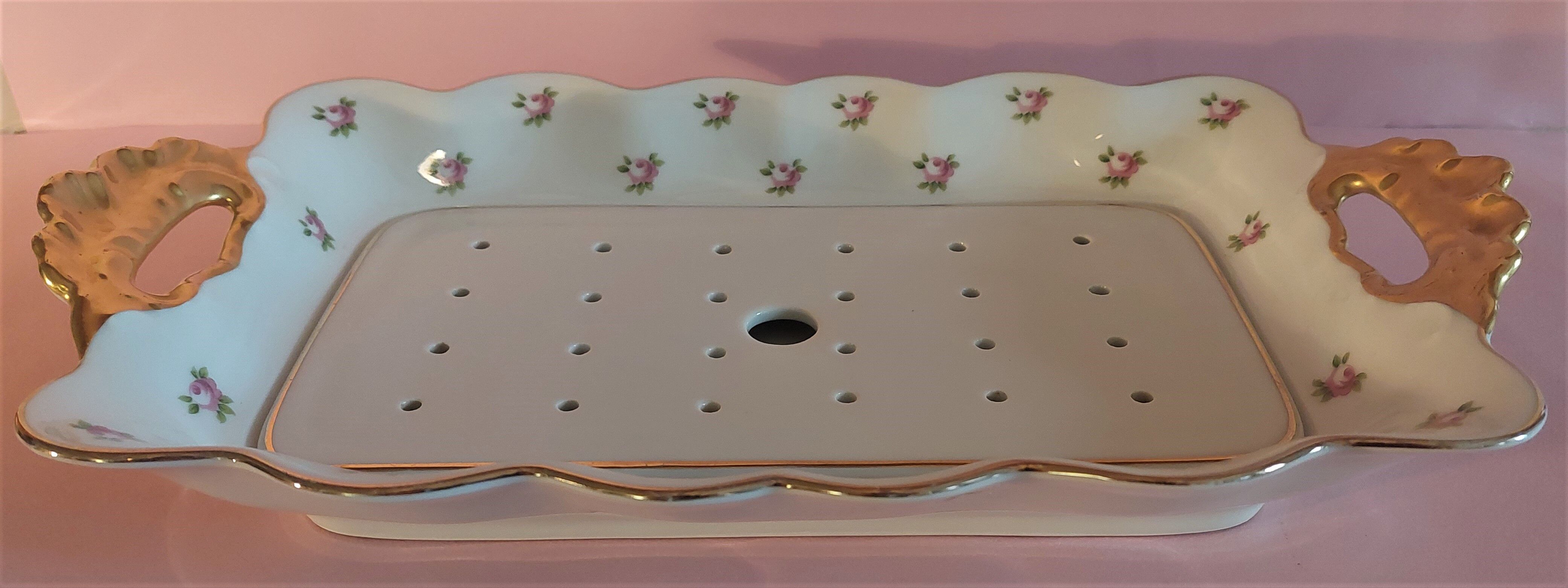 Asparagus dish and limoges porcelain drainer UC Limoges rose seedlings
