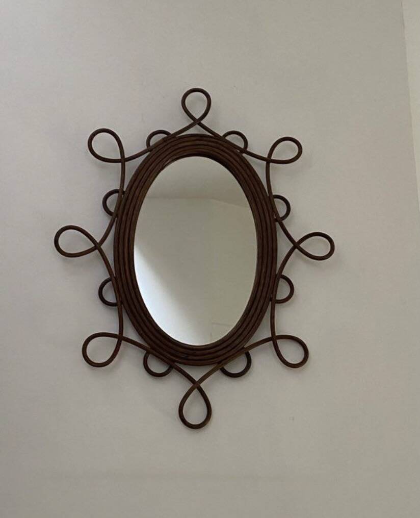Miroir rotin années 50