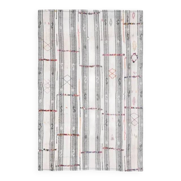 Tapis kilim turc fait main en laine et coton beige vintage des années 1970 174x265