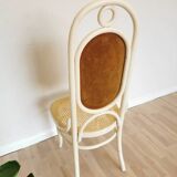 Vintage Thonet Bentwood Dining Chair: Cane Seat, Yellow Fabric Back