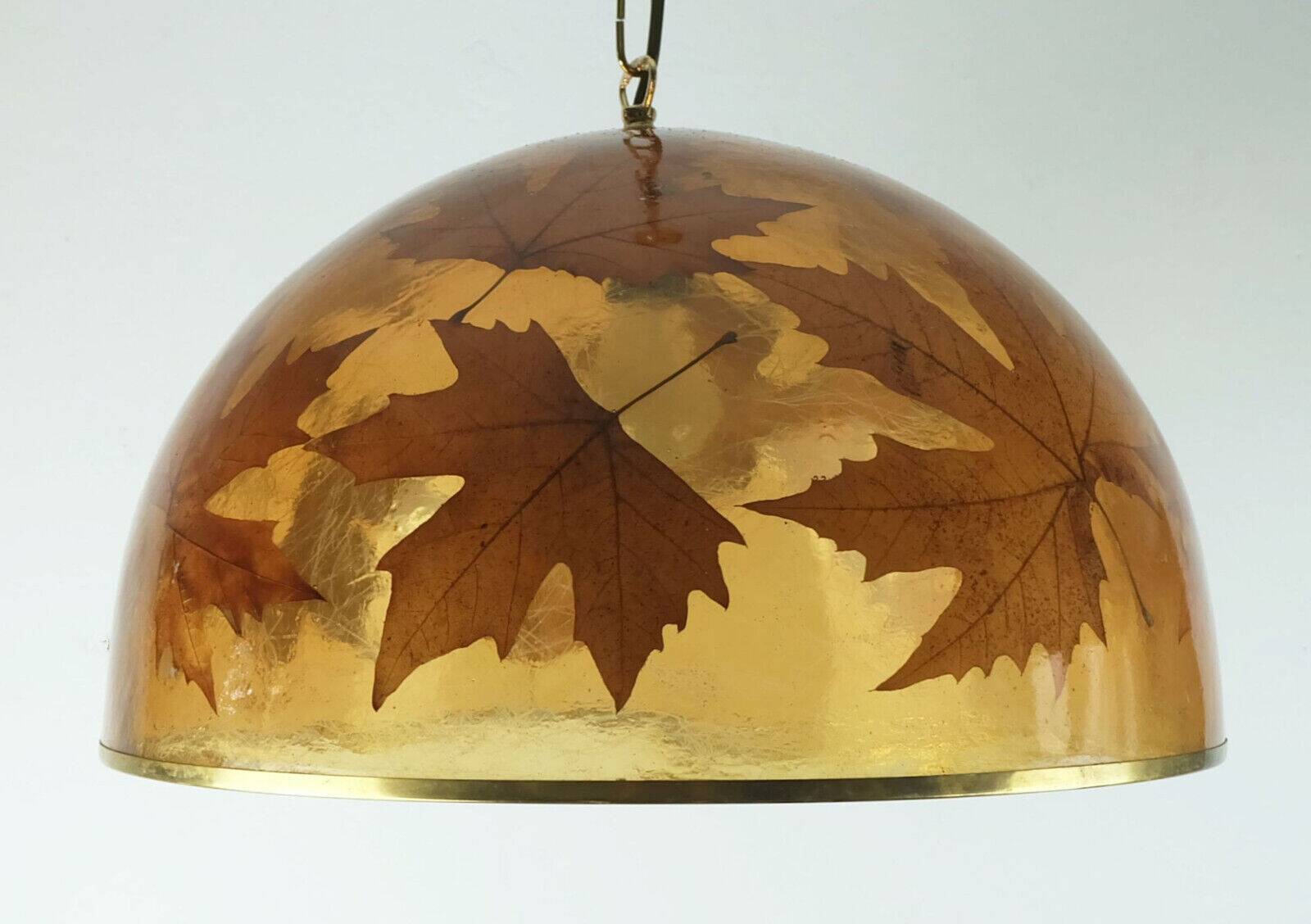 rare lampe à suspension vintage en résine avec feuilles d'érable lampe suspendue des années 1970