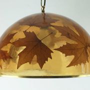 rare vintage PENDANT LAMP resin with maple leaves 1970s hanging lamp