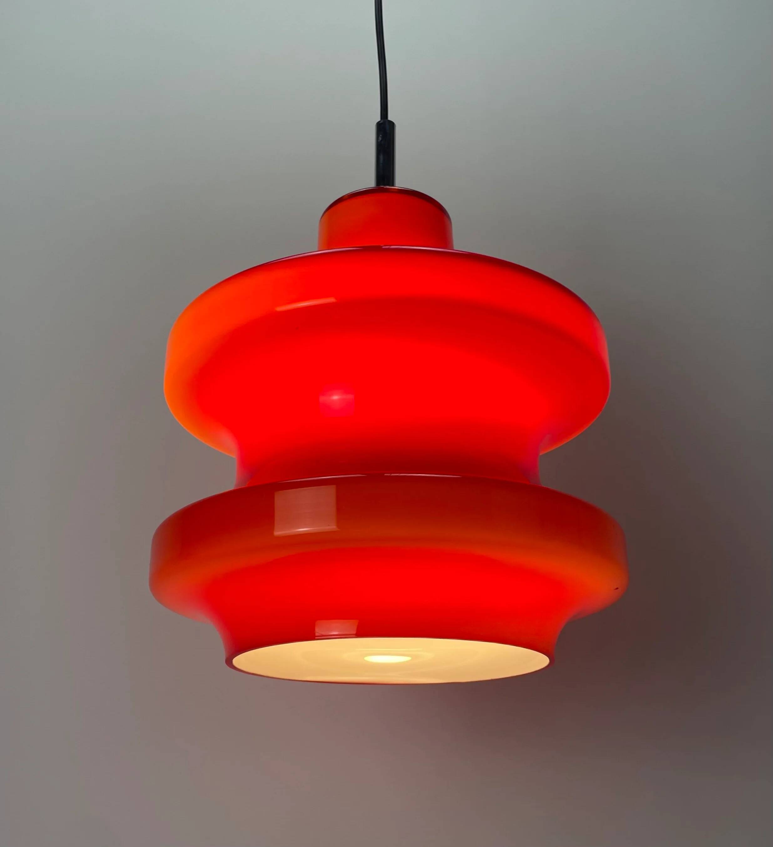 Large red glass pendant light by Peill and Putzler XL 1960