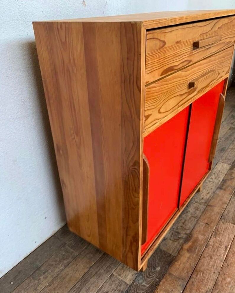 Small infilade vintage chest of drawers 2 sliding doors 2 drawers