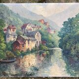 Ancient painting - View of Chateauneuf les Bains - Puy de Dôme - Auvergne