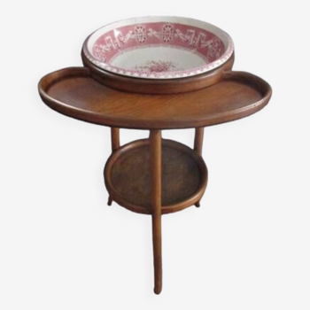 Petite table de toilette ancienne style Thonet avec vasque faïence