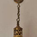 Suspension  de style art nouveau 1900 en laiton - tulipe en verre dépoli