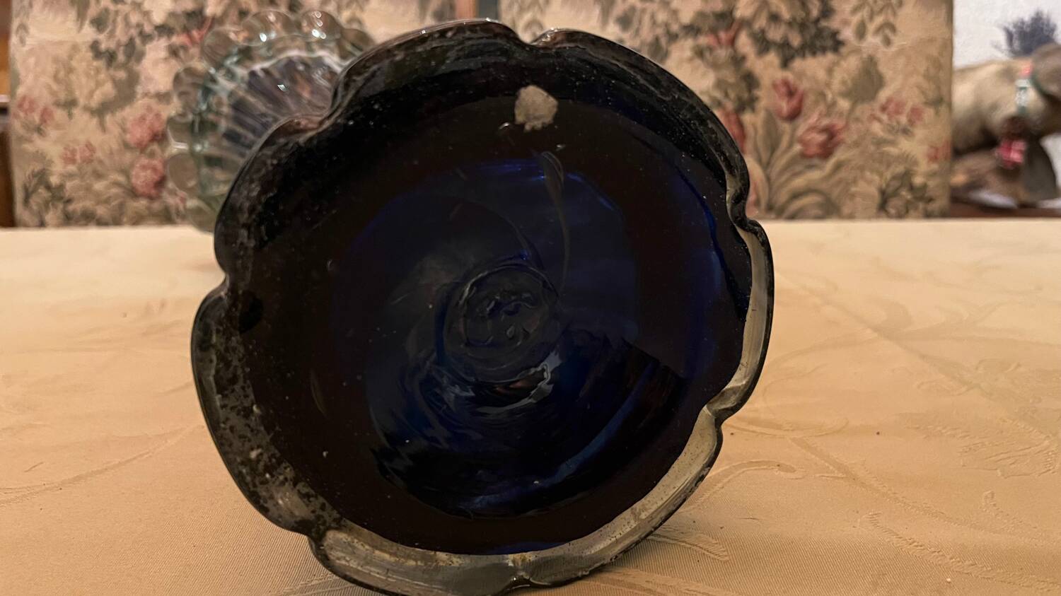 Large vintage blue glass vase