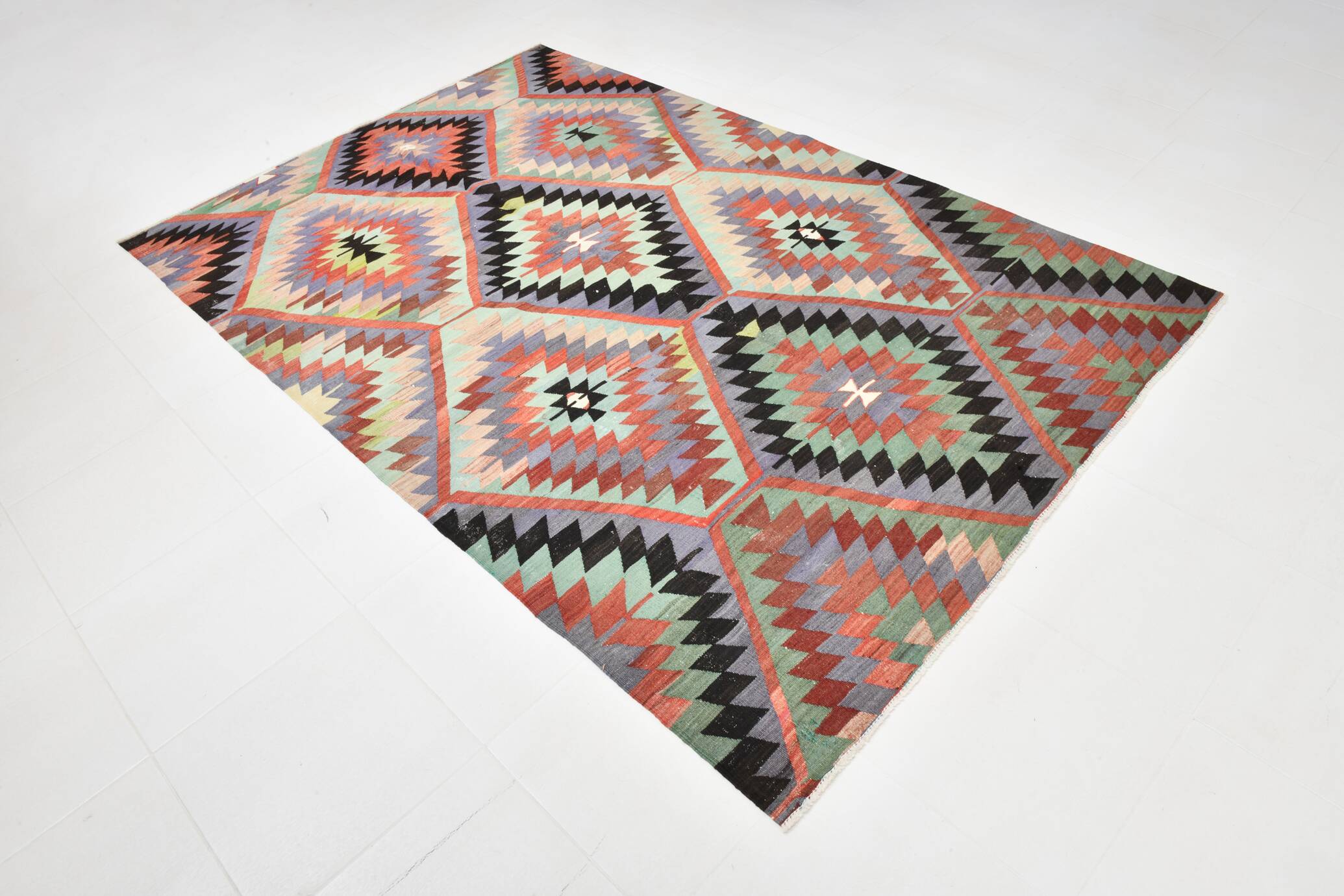 6x8 Geometric Handmade Wool Oushak Area Kilim Rug, 170x255Cm