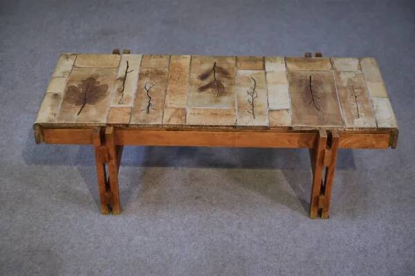 Coffee table in beech and ceramic by Roger Capron, 1960s
