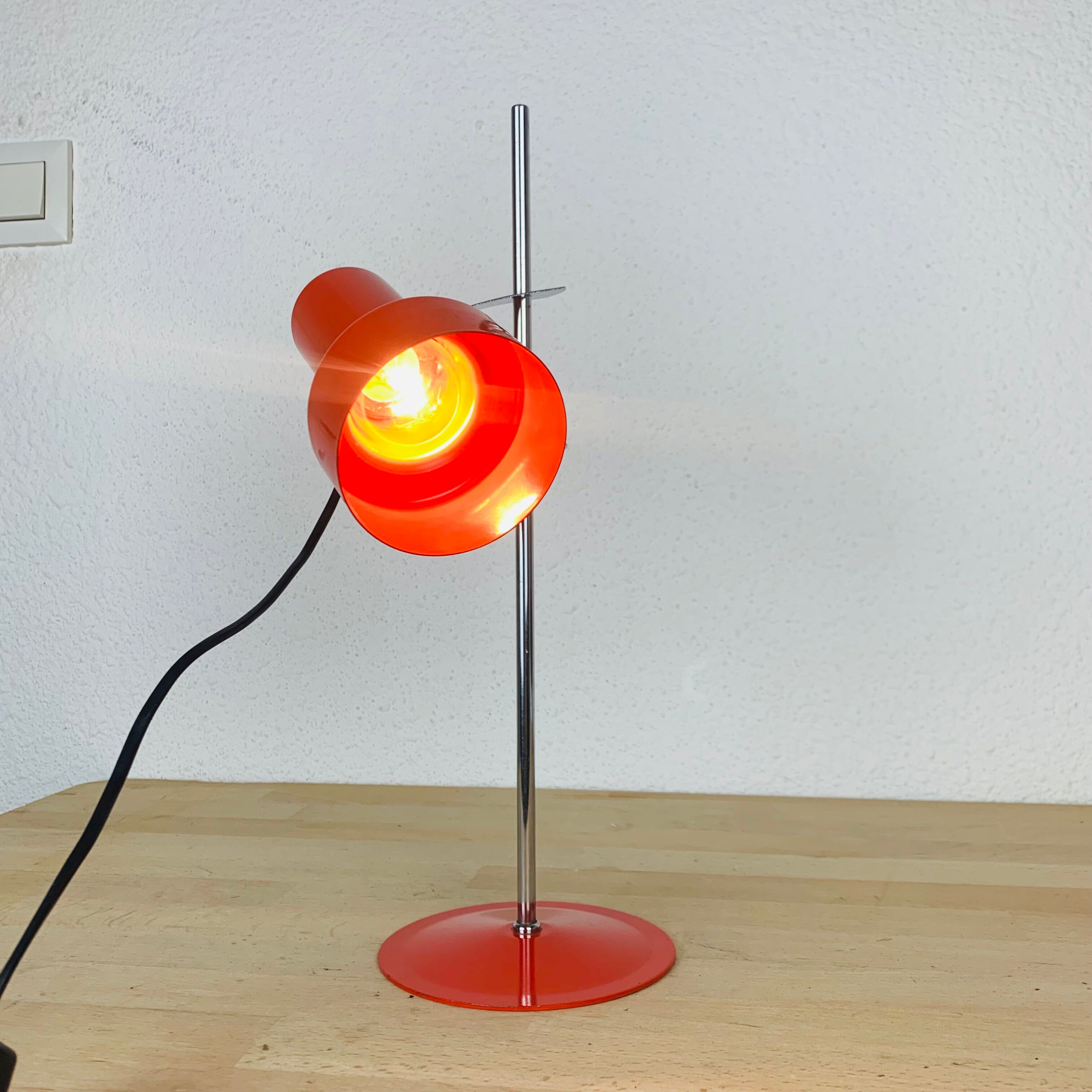 Spot desk lamp red chrome rod 70s