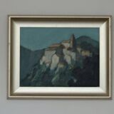 Mid Century Swedish Oil on Canvas “Village Motif” by Bengt Hillgrund