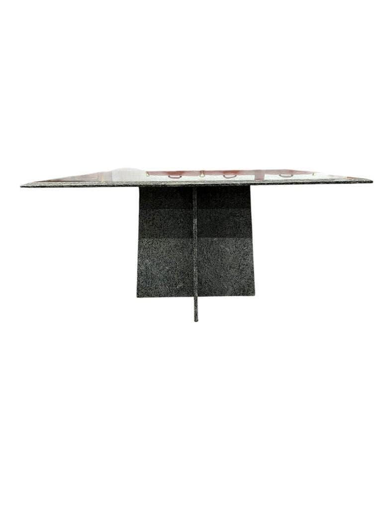 Vintage square dining table in green marble / wabi-sabi table