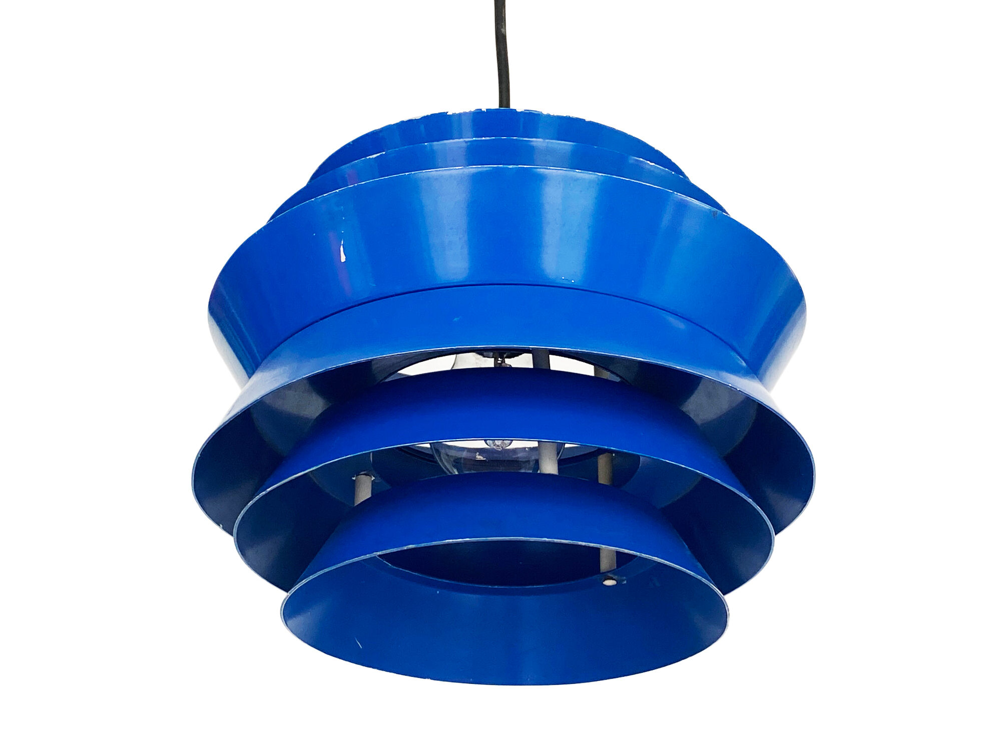 Pendant light "Trava" in blue lacquer by Carl Thore for Granhaga Metallindustri. Sweden 1960s.