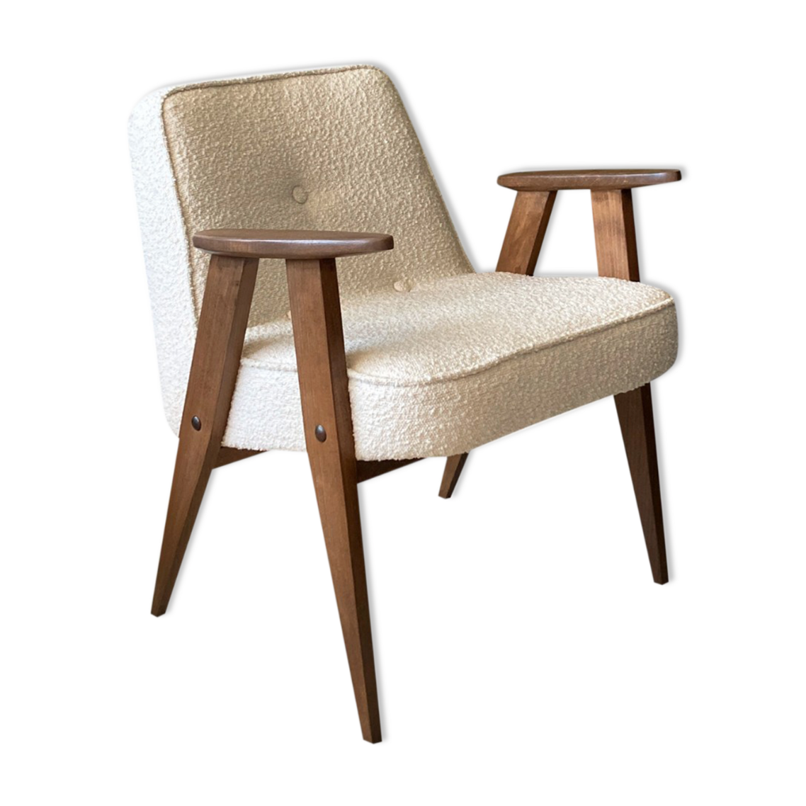 Chaise 366 en tissu boucle conçue en 1962 par J. Chierowski