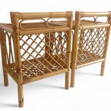 Mid-Century Bamboo and Rattan Nightstands, Spain, Hand-Crafted, 1970s
