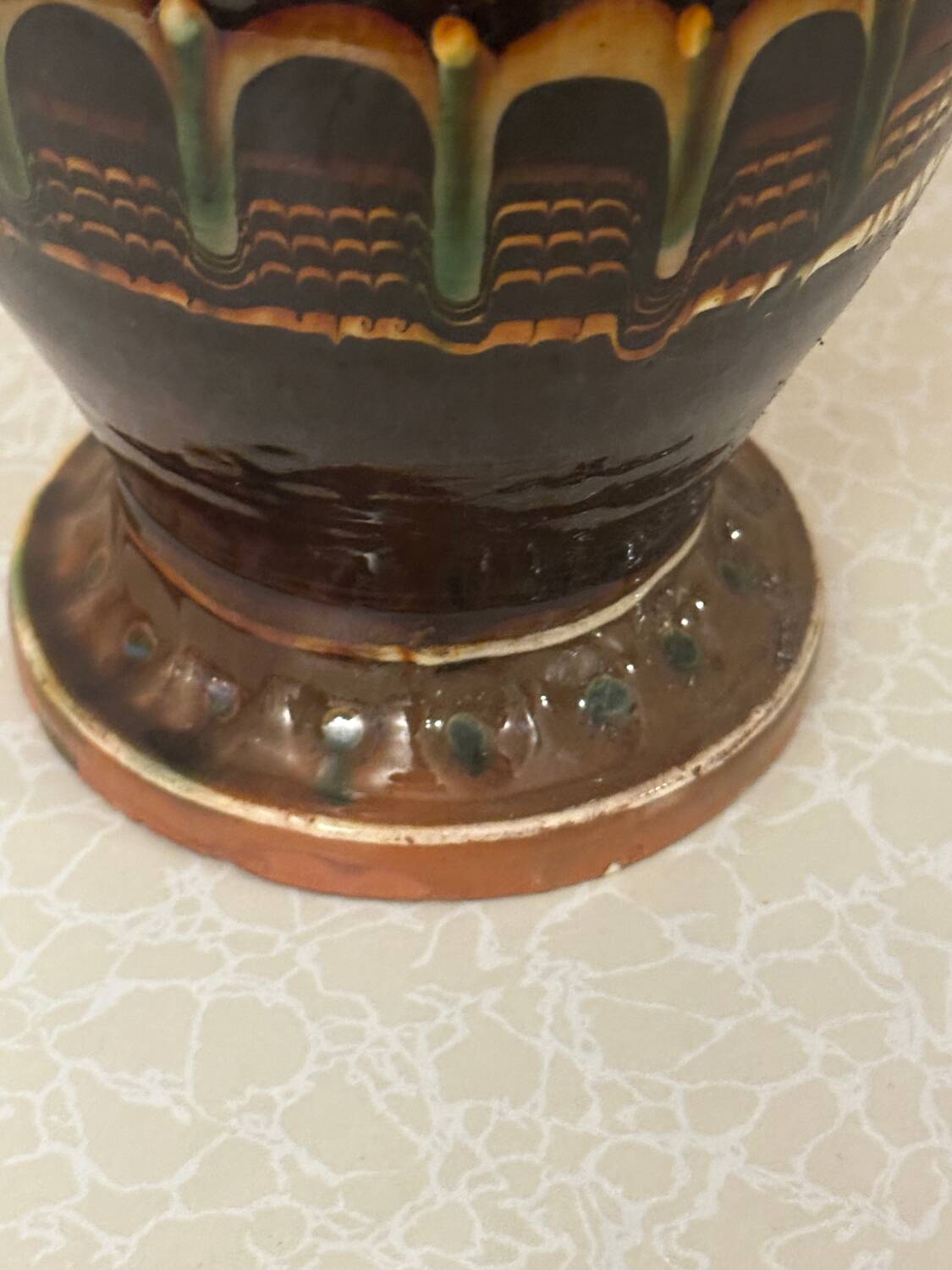 Vintage Romanian glazed pottery pitcher