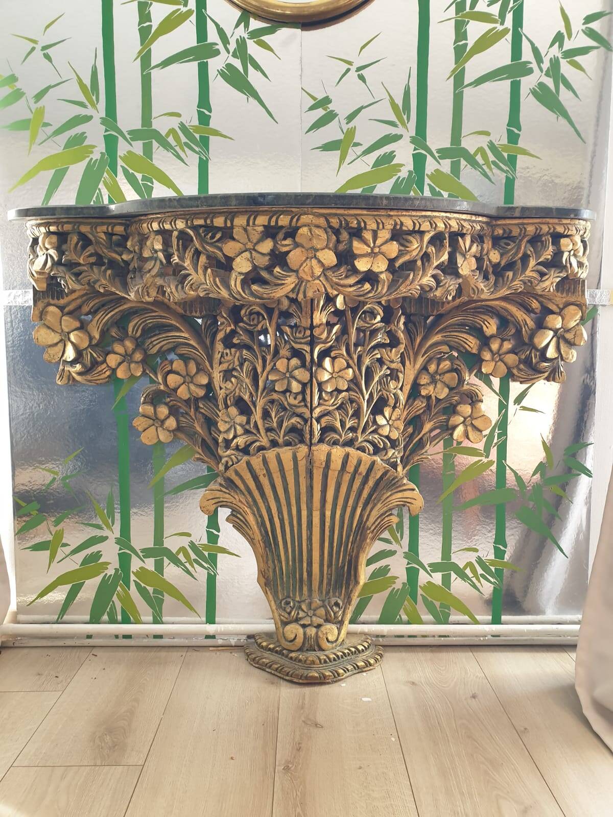 Gilded carved wood wall console – 19th century Rococo style