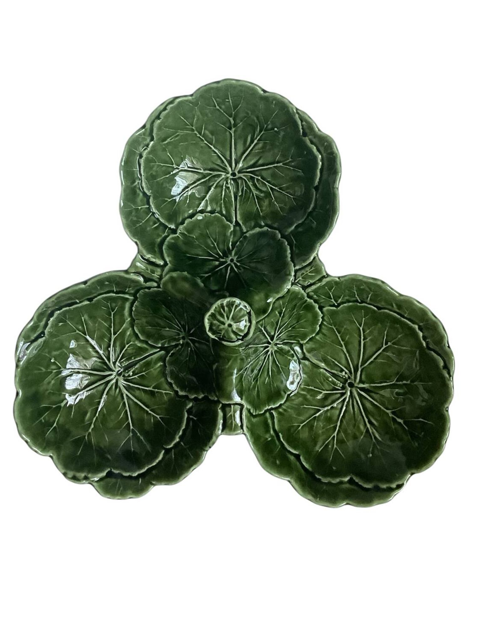 Plat à apéritif vintage en barbotine chou vert