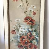 Triptych of old watercolors, flowers, 19th century