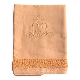 Drap ancien en lin et coton  teinté peach