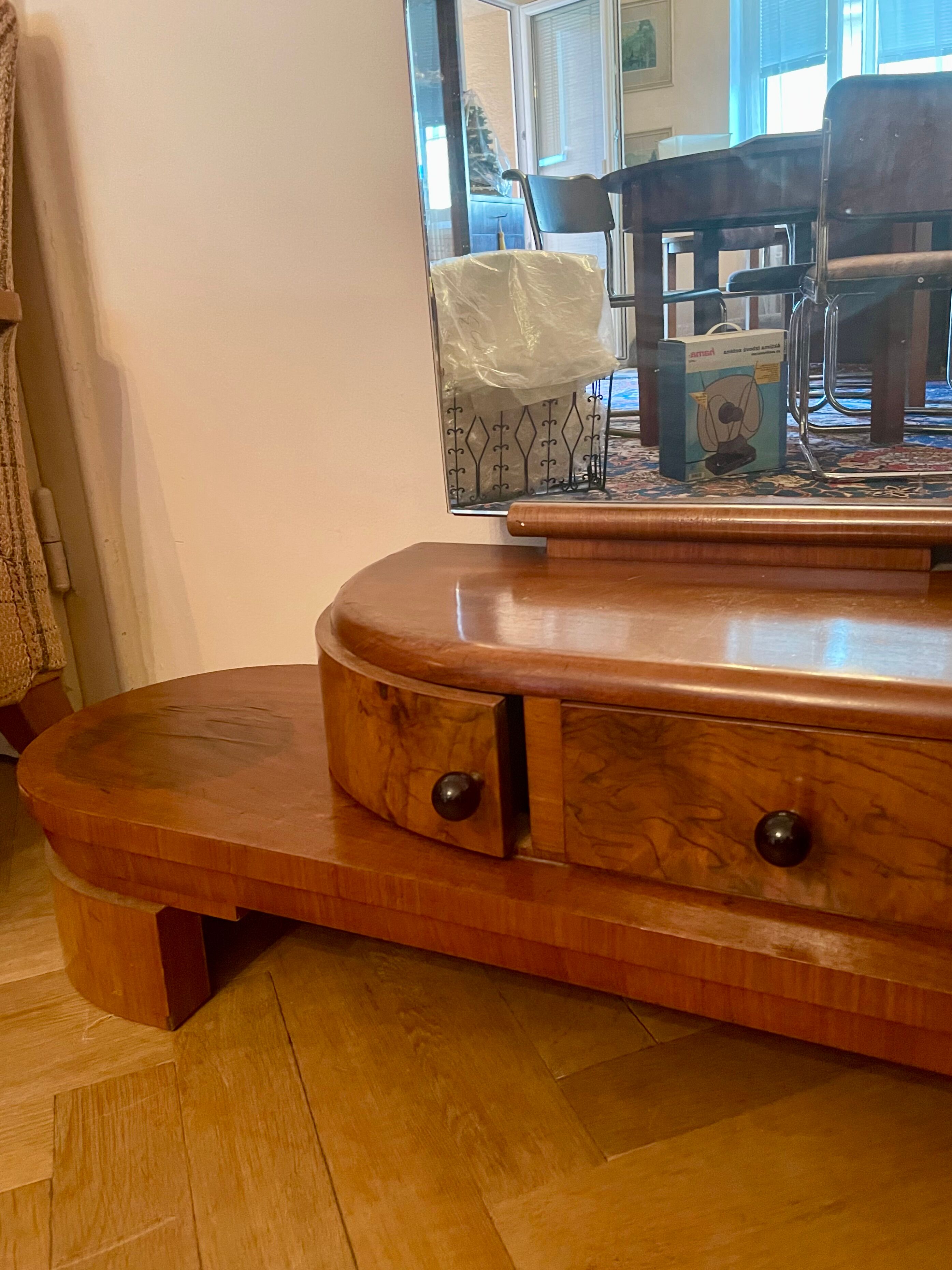 Miroir vintage Art déco avec tiroirs,Tchécoslovaquie années 1930