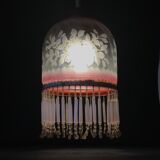 Art deco pendant lamp in glass and pearls