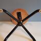 Tabouret d'atelier en bois verni et structure métal noir vintage