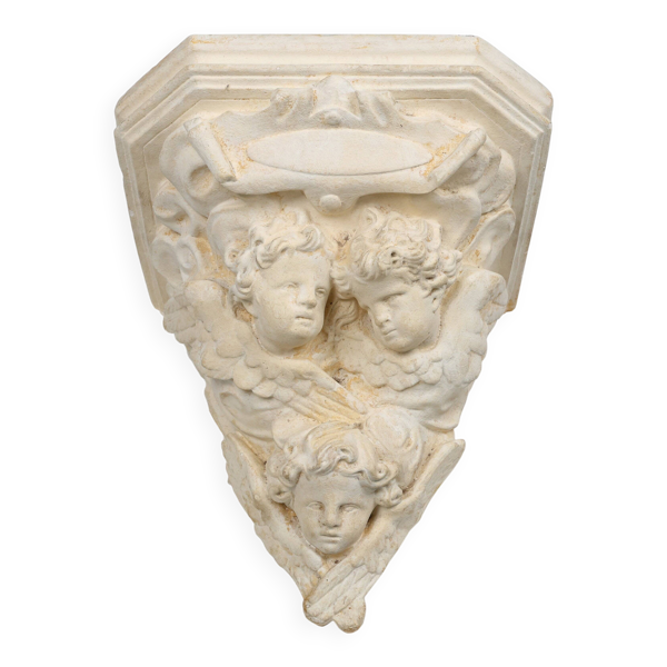 Console murale en plâtre antique avec 3 chérubins, France années 1900