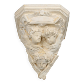 Antique French Plaster Wall Console with 3 Cherubs, 1900s